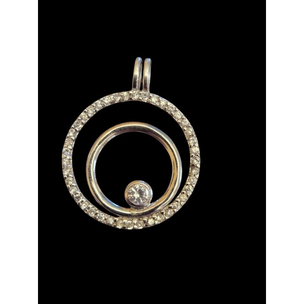 Sterling Silver 925 Circle  Of Life Pendant With CZ Center Stone Pave Accent